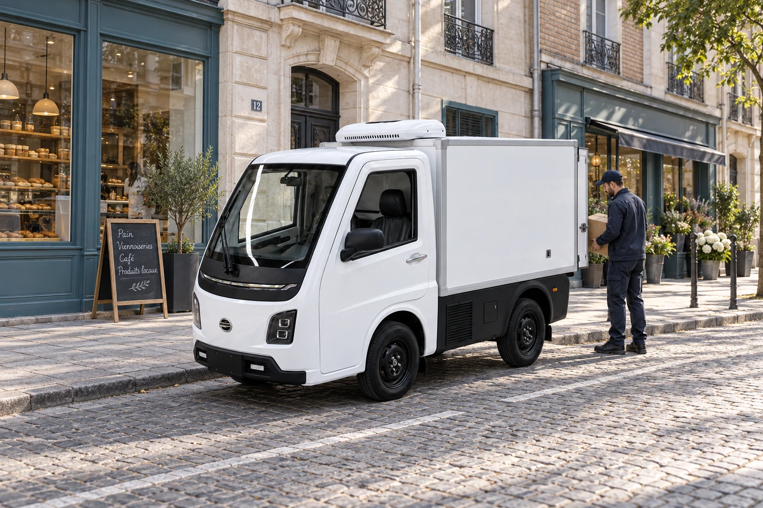 Buzzy Cargo parked for a local delivery on a European shopping street